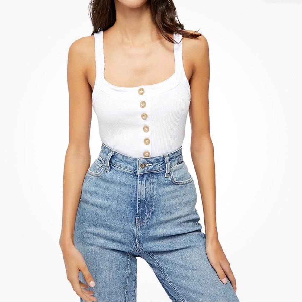 Free people new White Button-Up Ribbed Tank Top